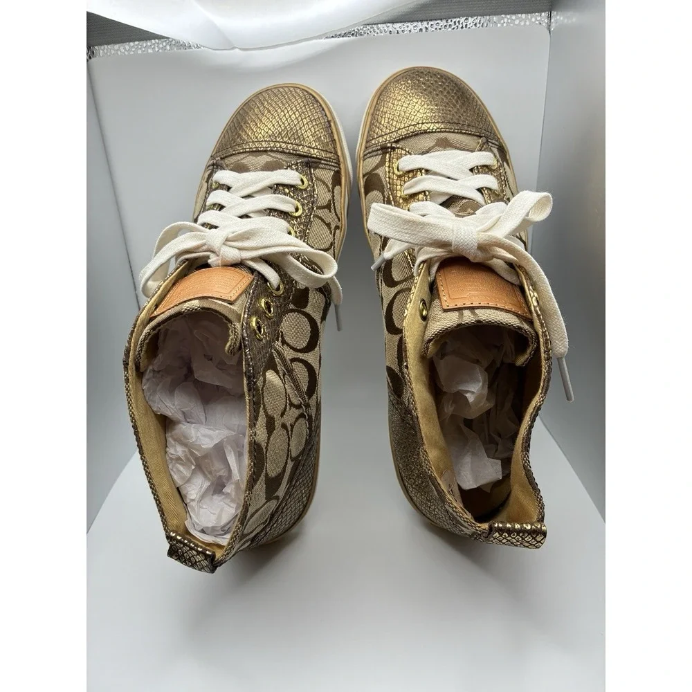 Coach F00793J1 Metallic Gold Signature Canvas Sneakers Women's 9B – Authentic